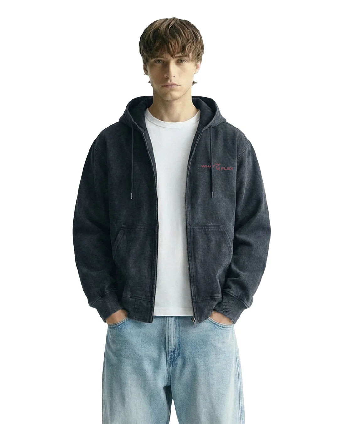Aafat Black Denim Zipper Hoodie - Image 3