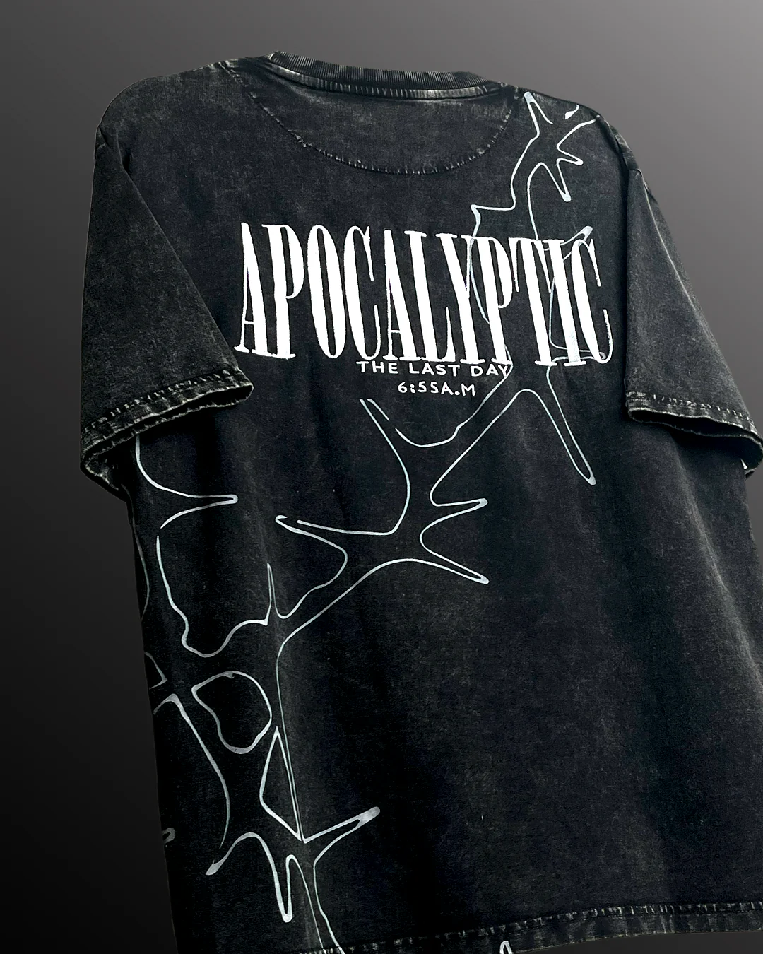Apocalyptic Black Printed Acid Wash T-Shirt - Image 3
