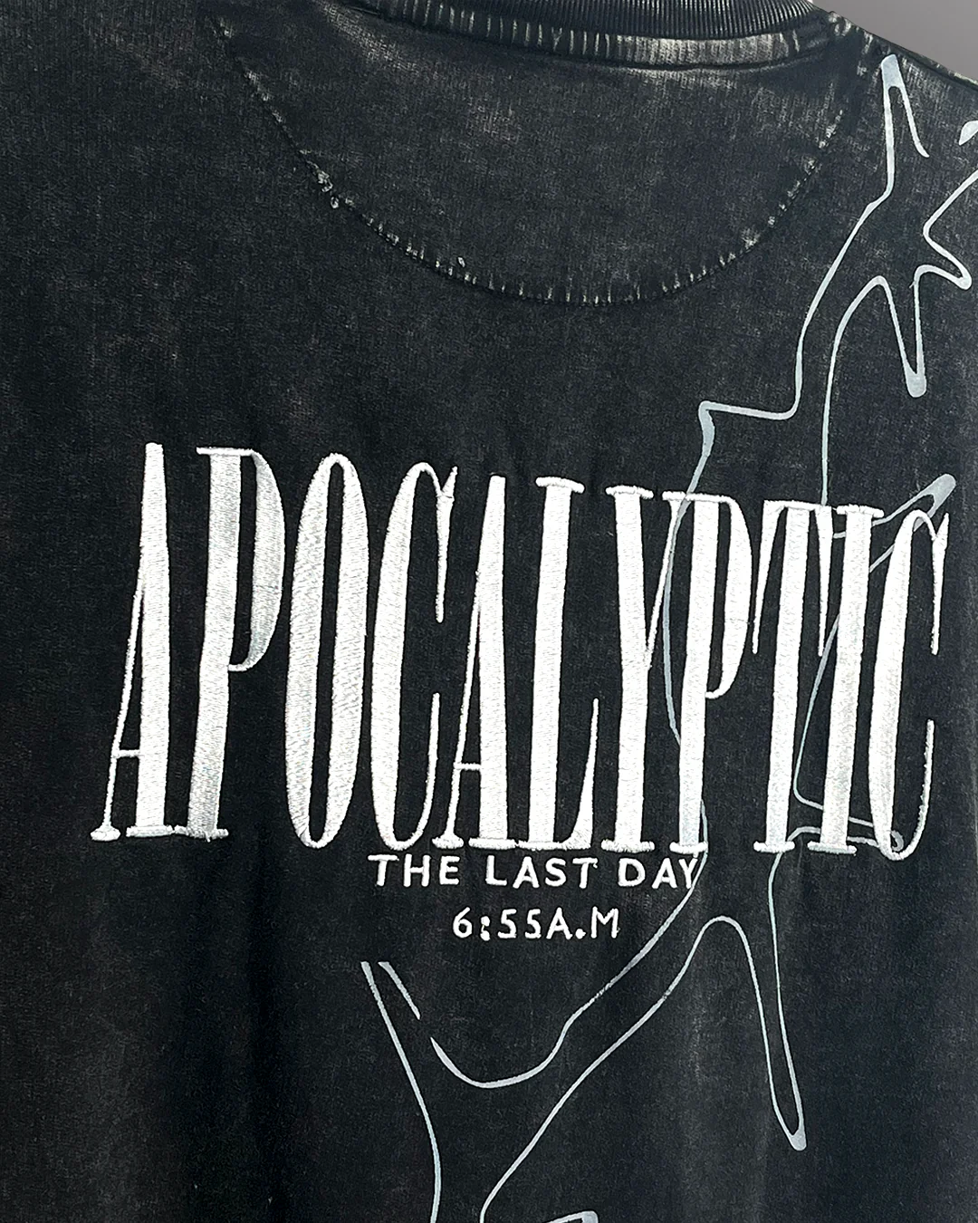 Apocalyptic Black Printed Acid Wash T-Shirt - Image 7