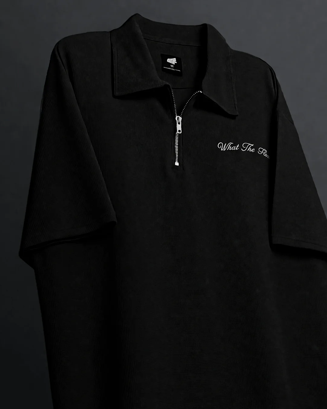 Ash Black Polo T-Shirt with Zip - Image 3