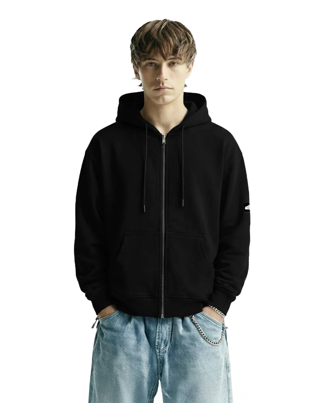 Black Blank Zipper Hoodie - Image 3