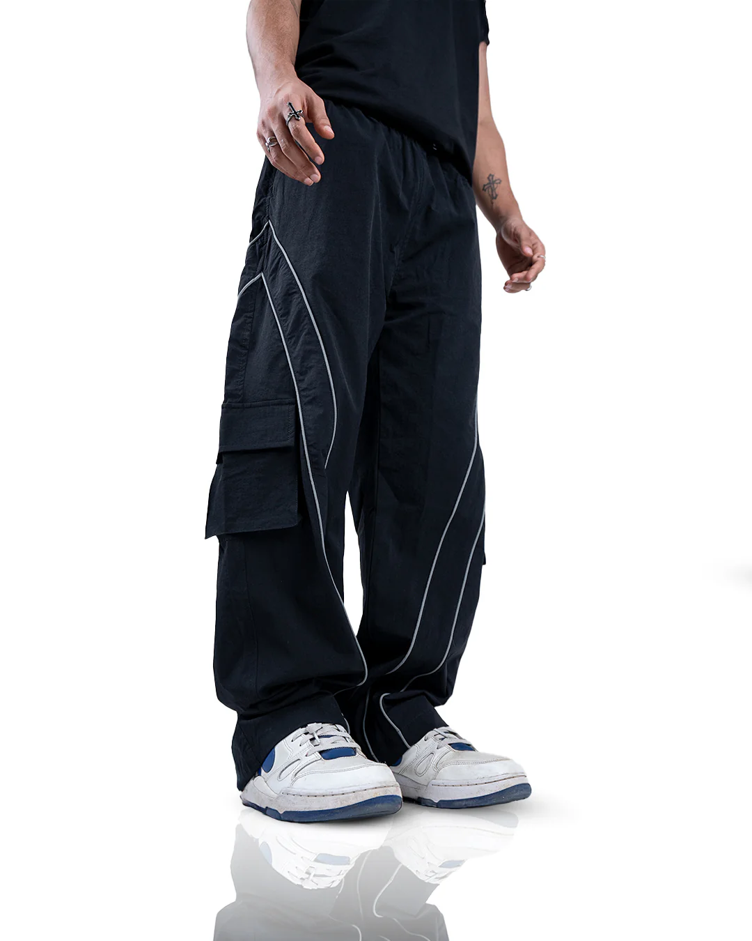Black Edgy Parachute Pants - Image 3