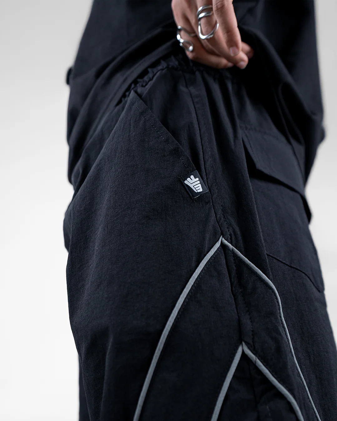 Black Edgy Parachute Pants - Image 4