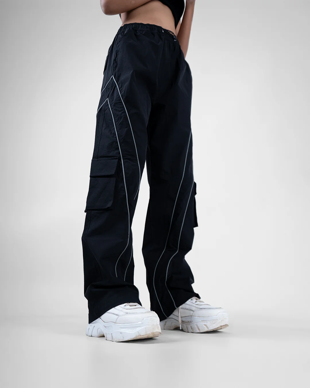Black Edgy Parachute Pants - Image 7
