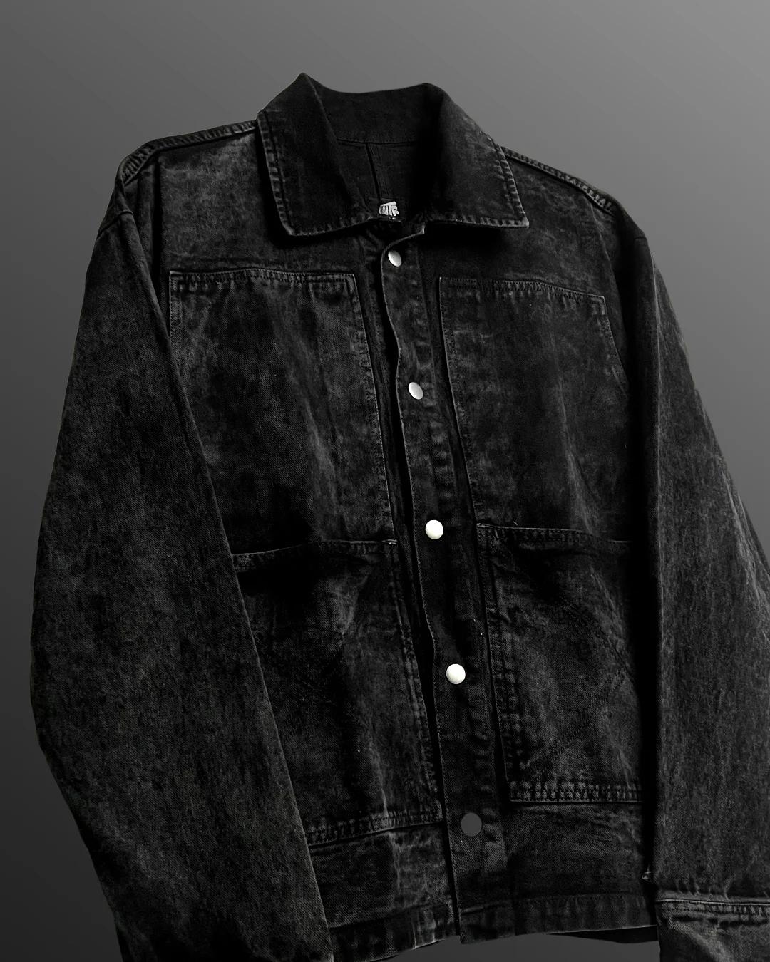 Black Long Sleeve Stitched Denim Overshirt - Image 4