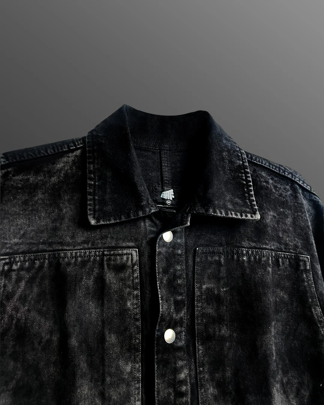 Black Long Sleeve Stitched Denim Overshirt - Image 7