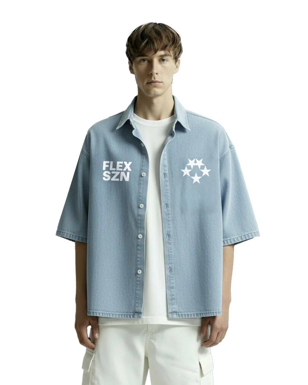 Flex Szn Blue Half Sleeve Denim Shirt - Image 3