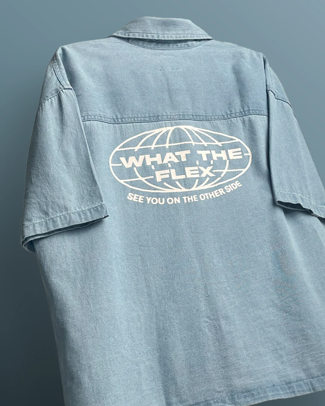 Flex Szn Blue Half Sleeve Denim Shirt - Image 4