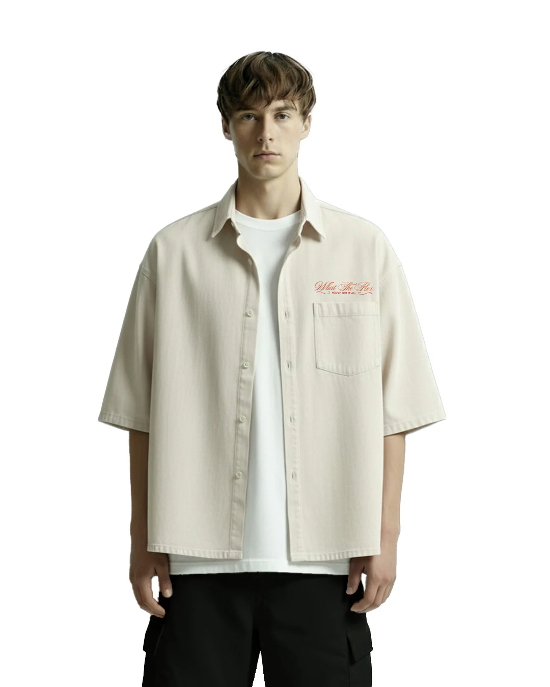 Unbothered Cream Half Sleeve Denim Shirt - Image 3