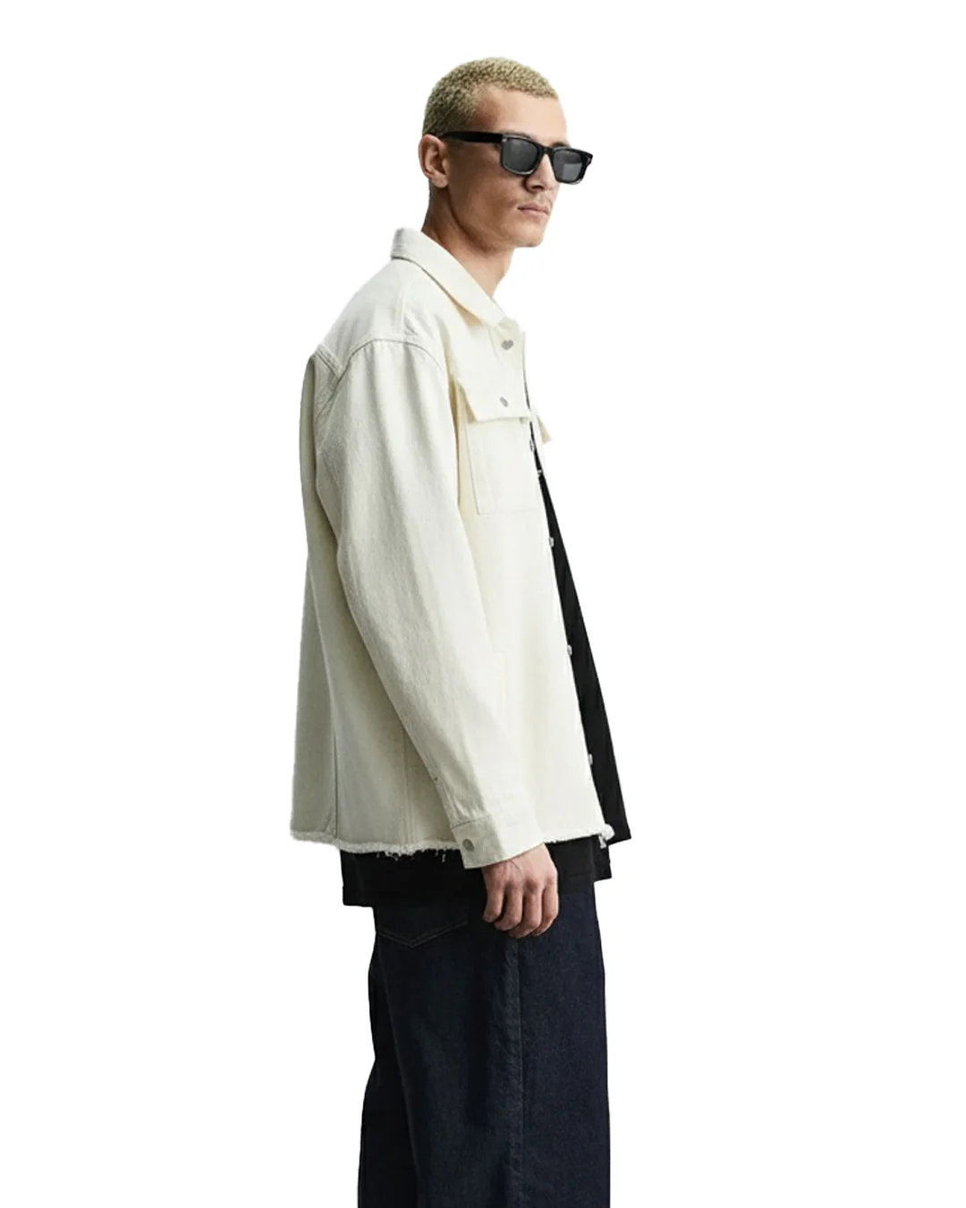 Cream Long Sleeve Stitched Denim Overshirt - Image 3