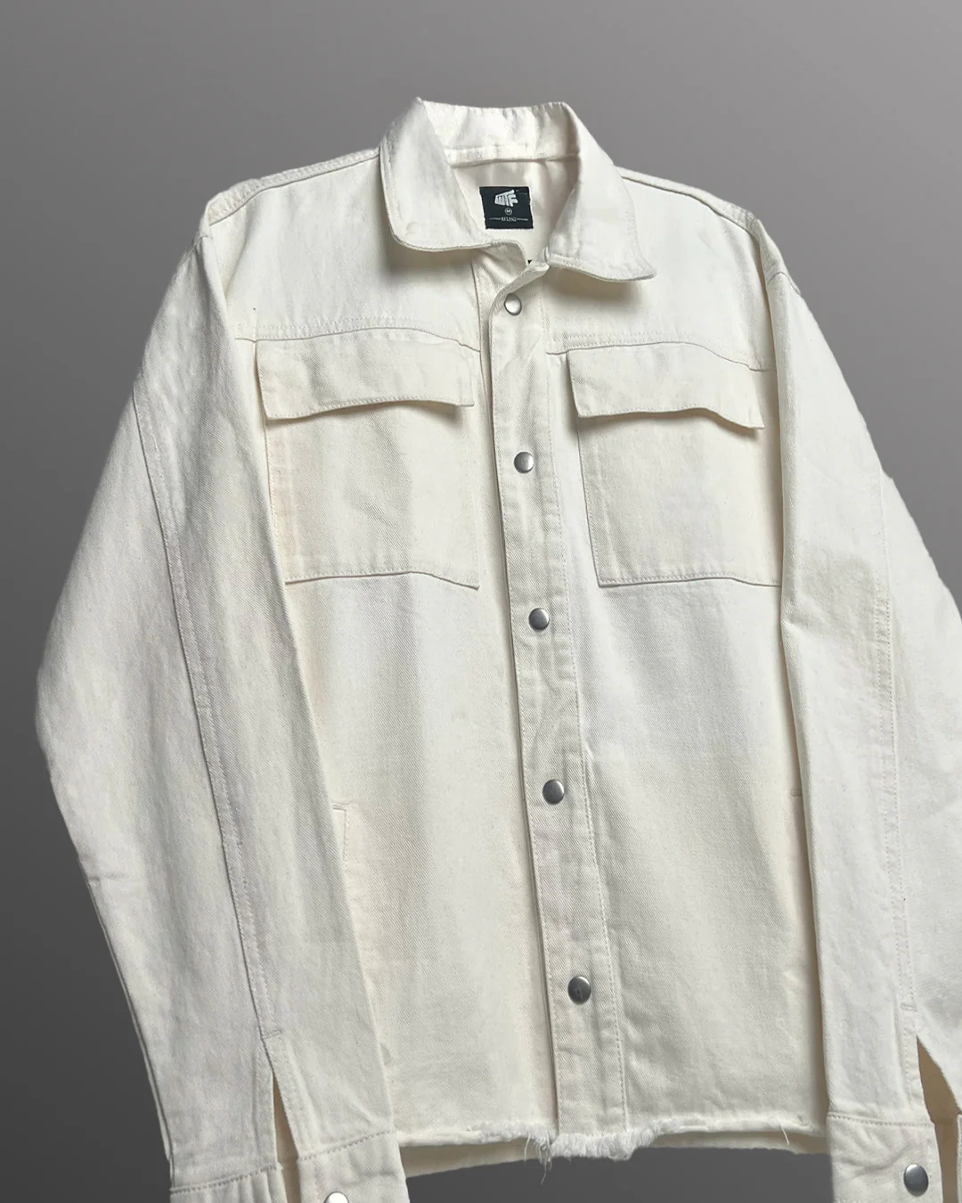 Cream Long Sleeve Stitched Denim Overshirt - Image 4