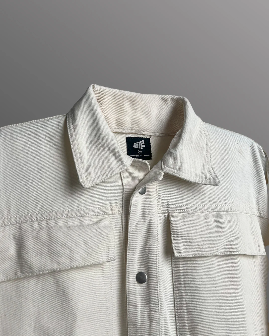 Cream Long Sleeve Stitched Denim Overshirt - Image 7