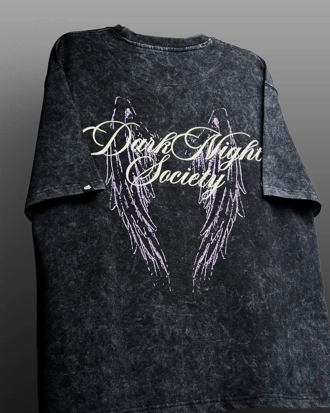 Dark Night Black Acid Wash Printed T-Shirt - Image 3