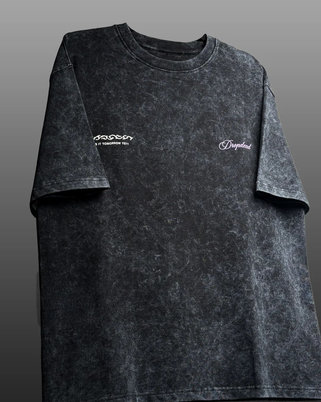 Dark Night Black Acid Wash Printed T-Shirt - Image 4
