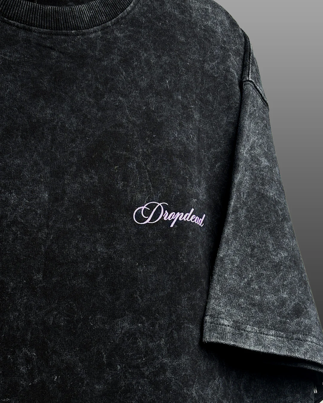 Dark Night Black Acid Wash Printed T-Shirt - Image 5