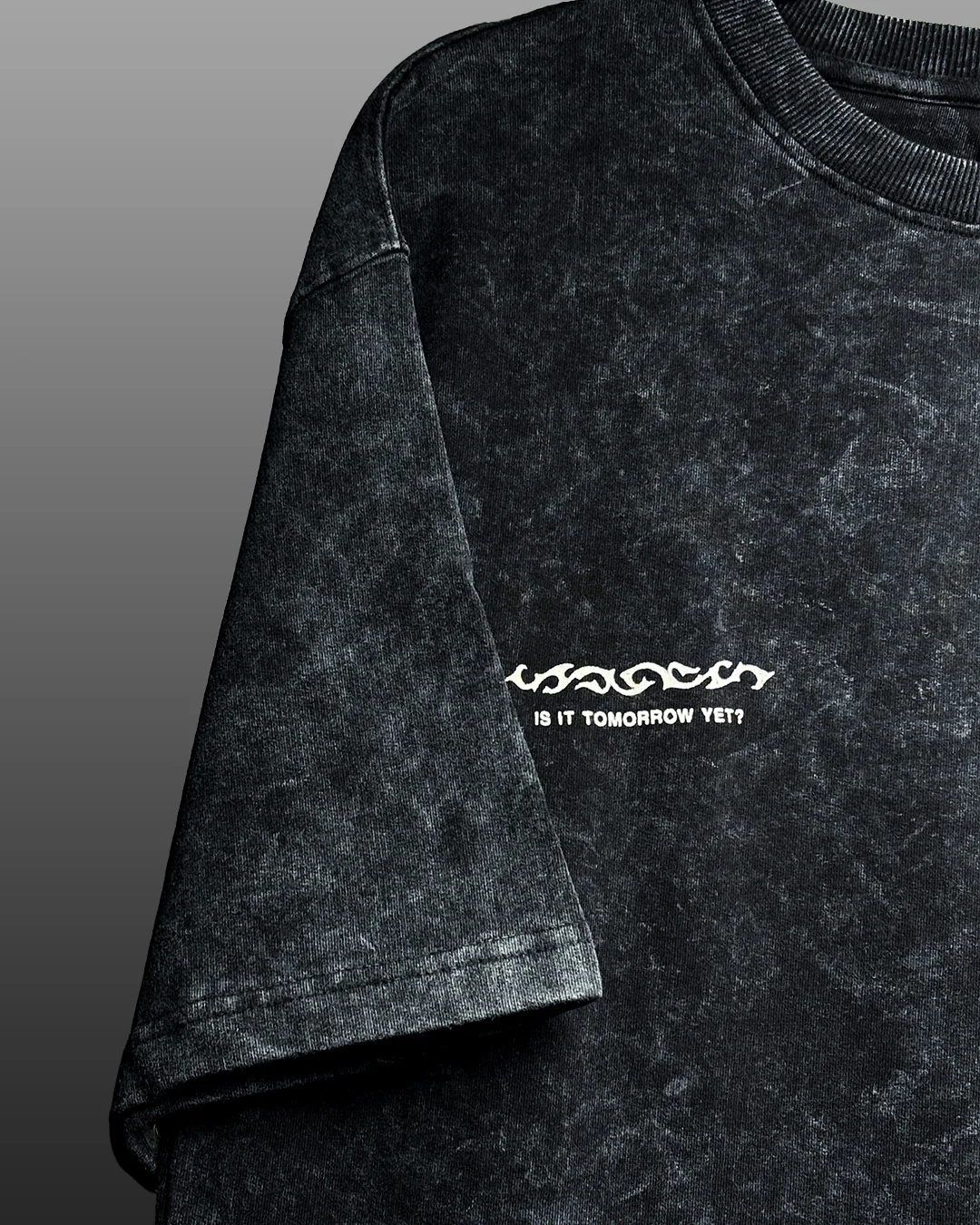 Dark Night Black Acid Wash Printed T-Shirt - Image 6