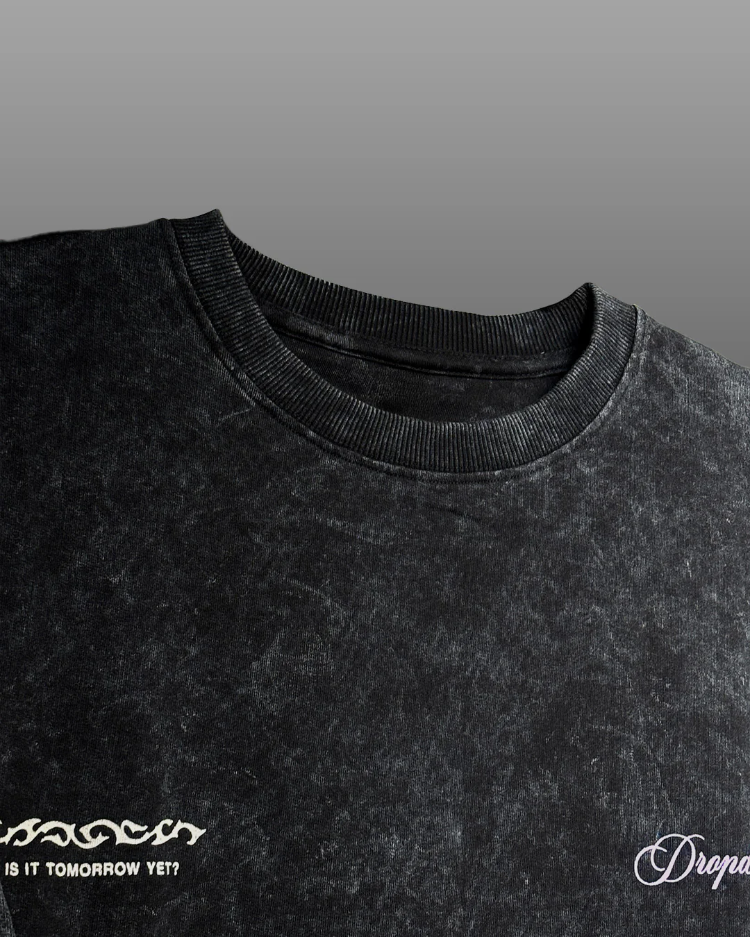 Dark Night Black Acid Wash Printed T-Shirt - Image 7
