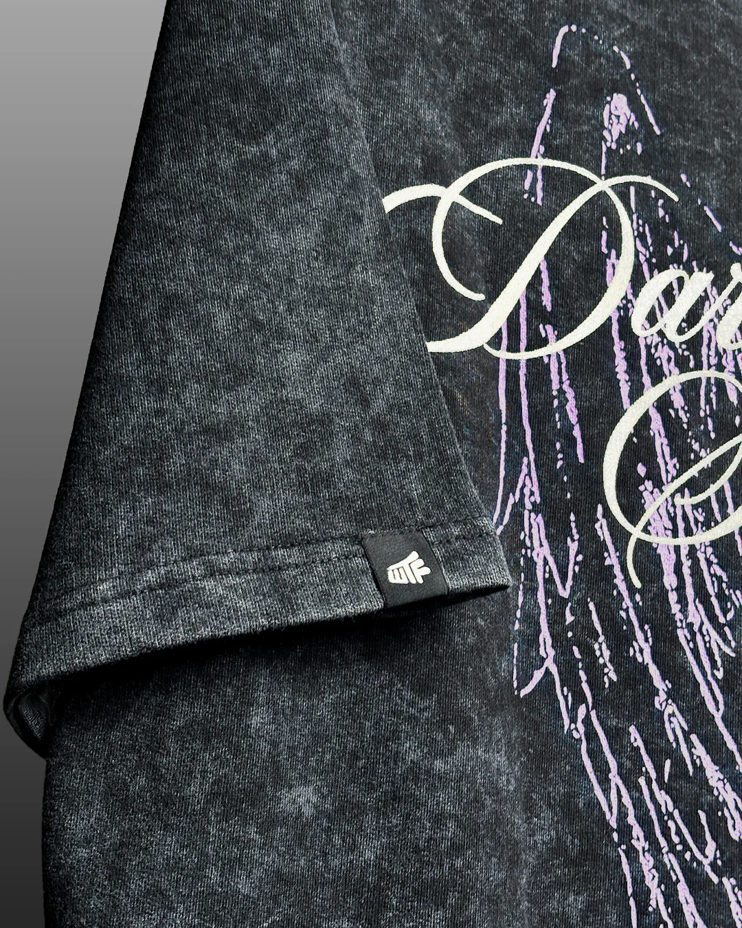 Dark Night Black Acid Wash Printed T-Shirt - Image 9