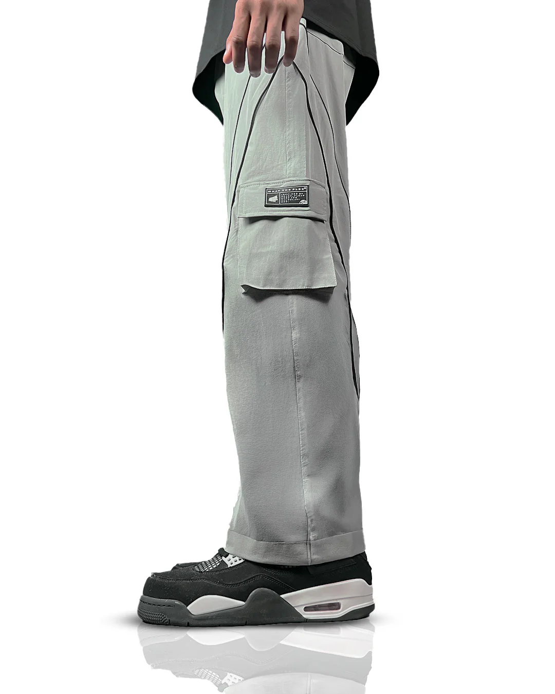 Grey Edgy Parachute Pants - Image 3