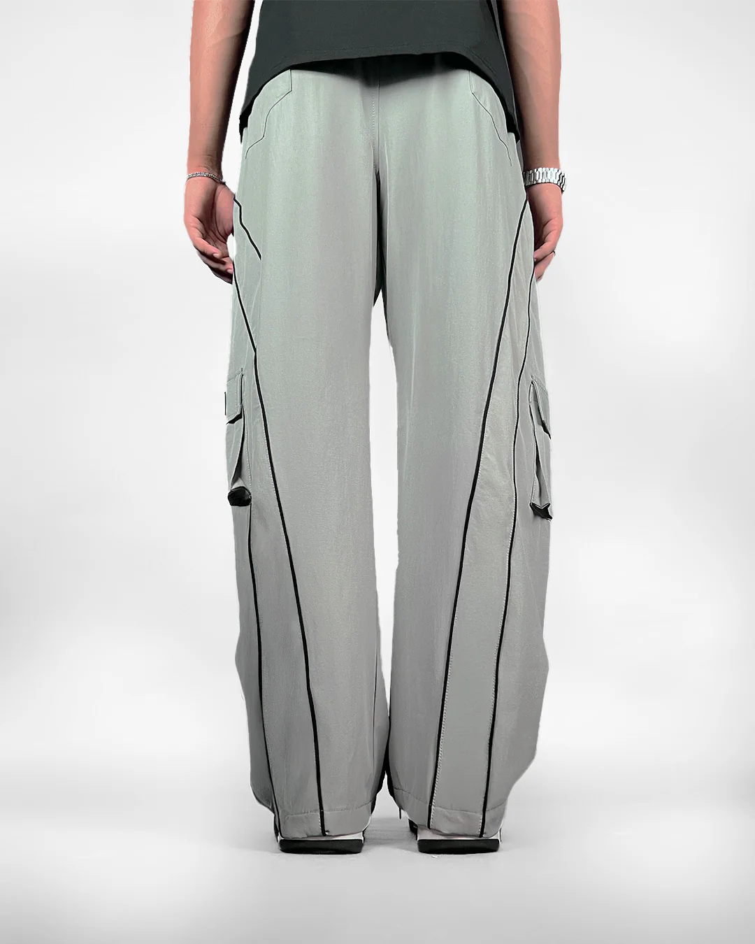 Grey Edgy Parachute Pants - Image 4