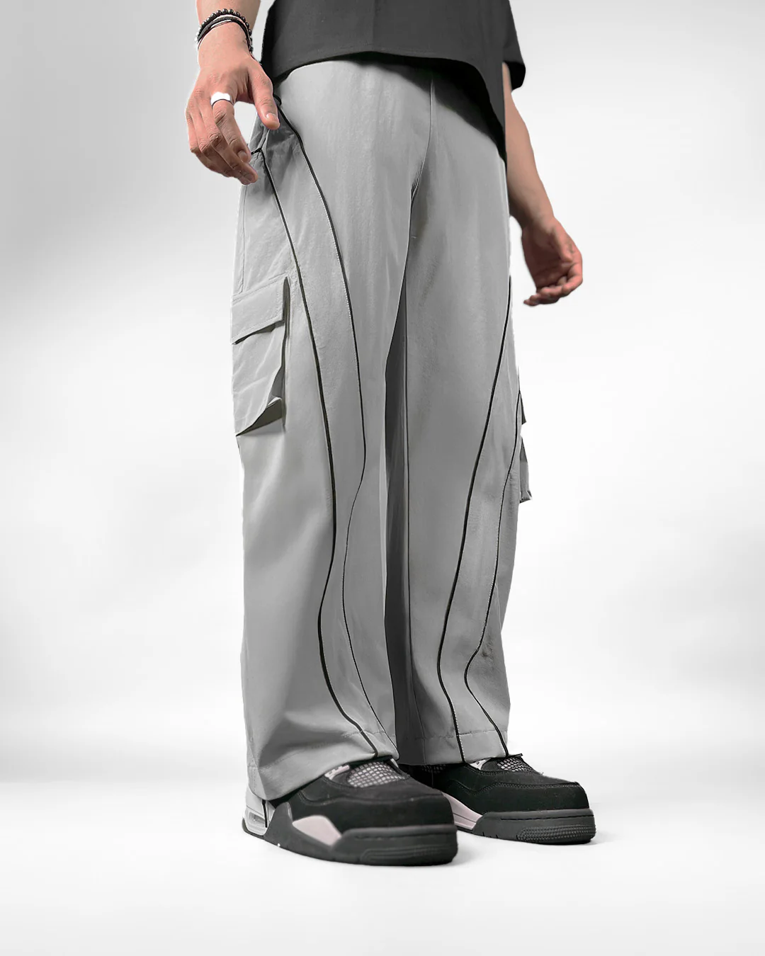 Grey Edgy Parachute Pants - Image 5