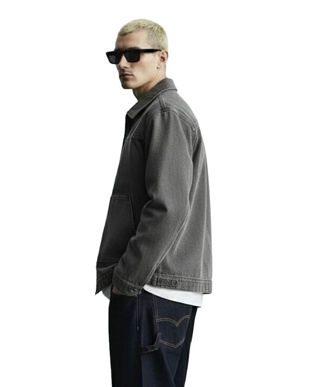 Grey Long Sleeve Stitched Denim Overshirt - Image 3