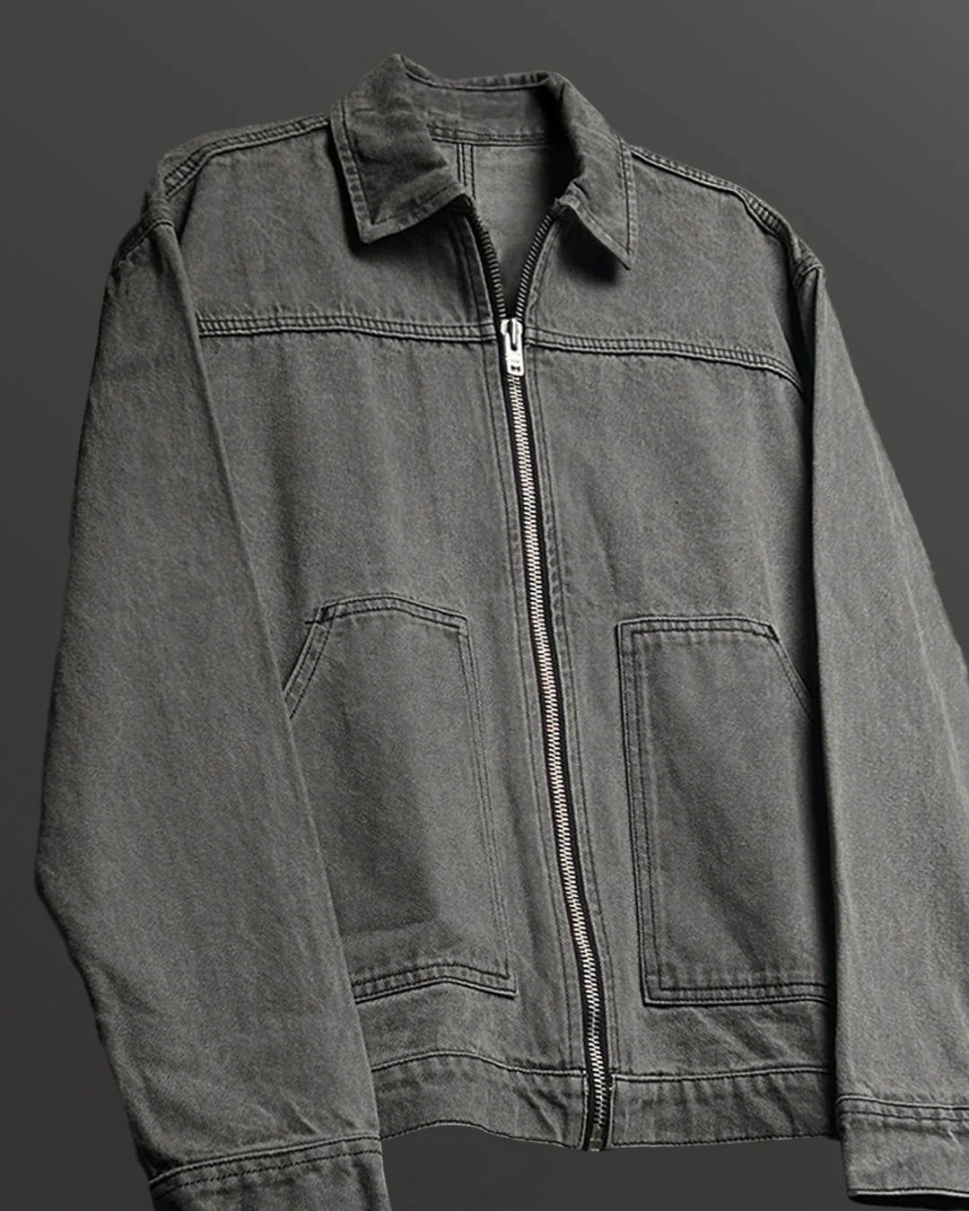 Grey Long Sleeve Stitched Denim Overshirt - Image 4