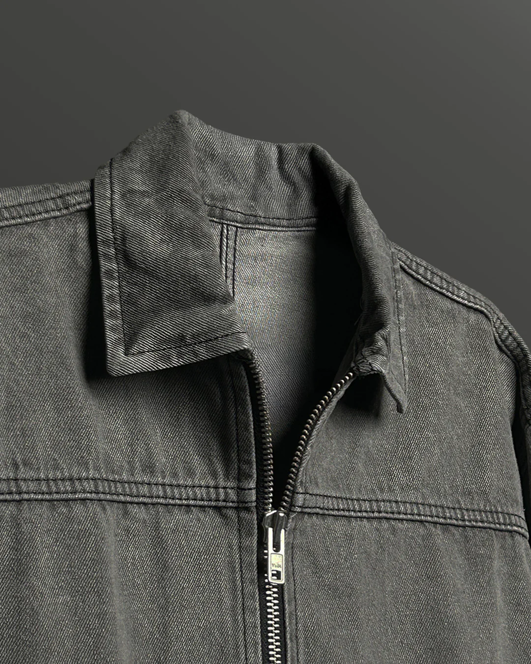 Grey Long Sleeve Stitched Denim Overshirt - Image 6