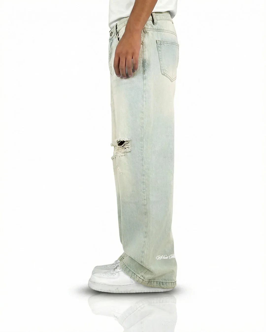 Ice Blue Rugged Baggy Jeans - Image 3