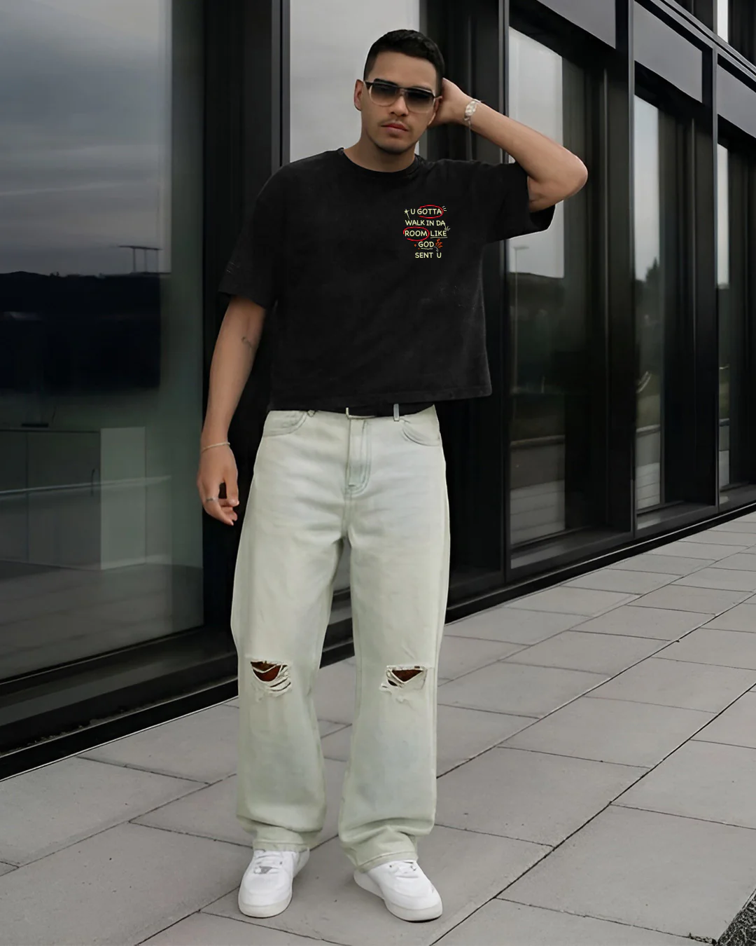 Ice Blue Rugged Baggy Jeans - Image 4