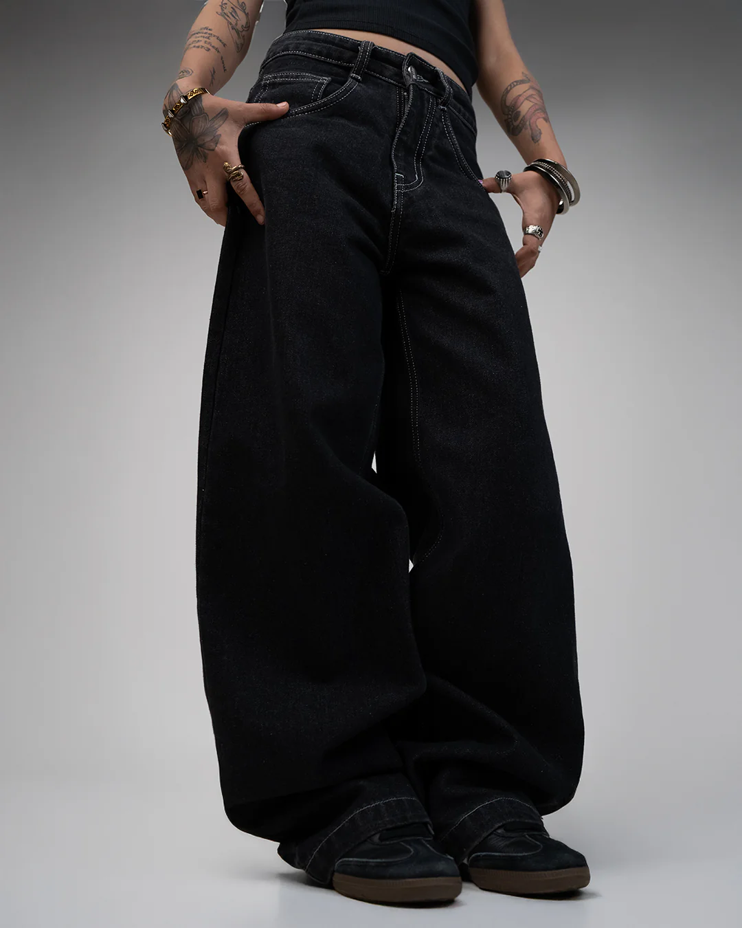Midnight Black Baggy Jeans - Image 11