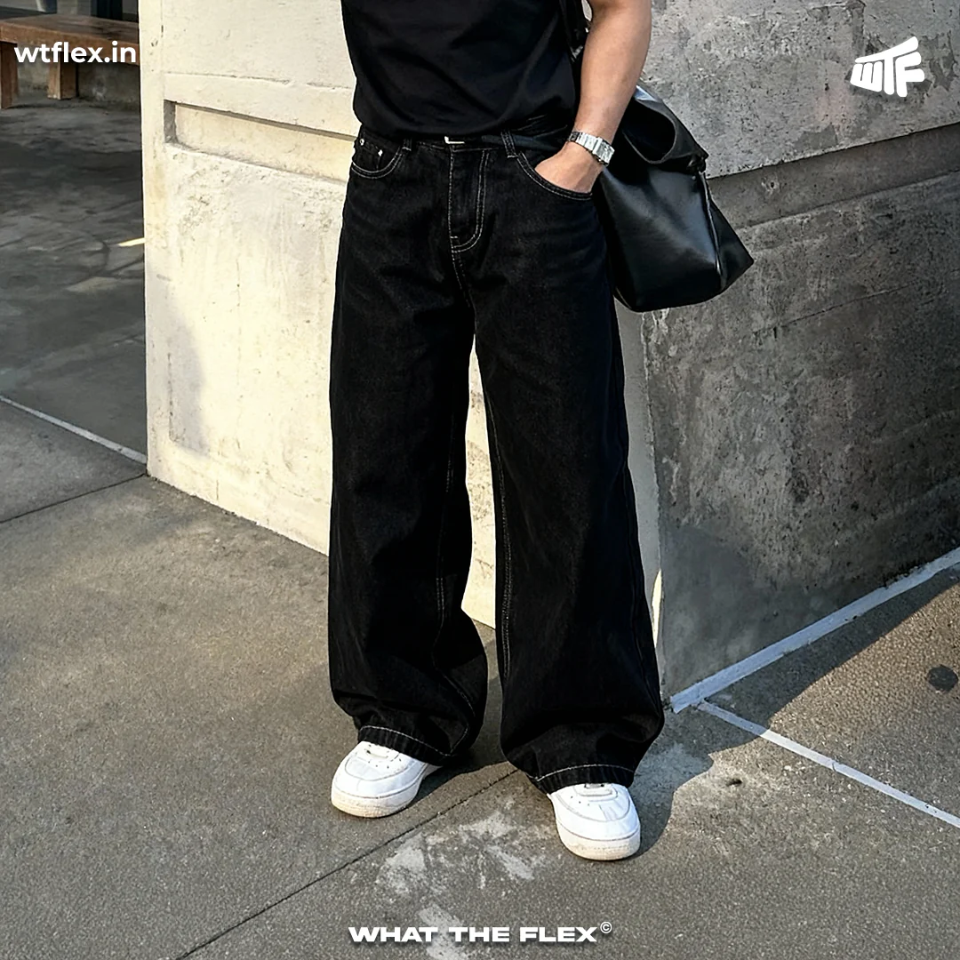 Midnight Black Baggy Jeans - Image 4