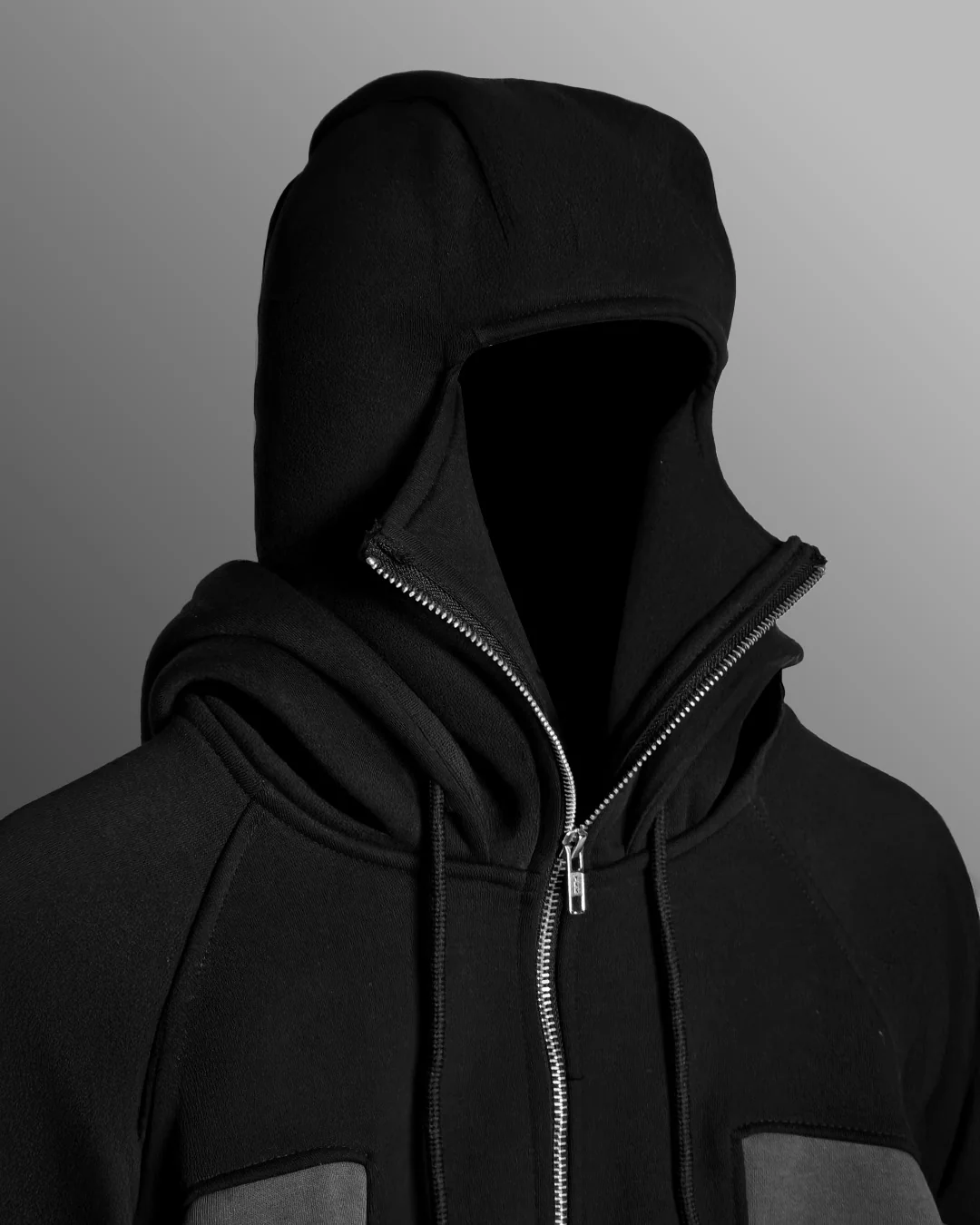 Ninja Masked Zipper Black Hoodie - Image 9