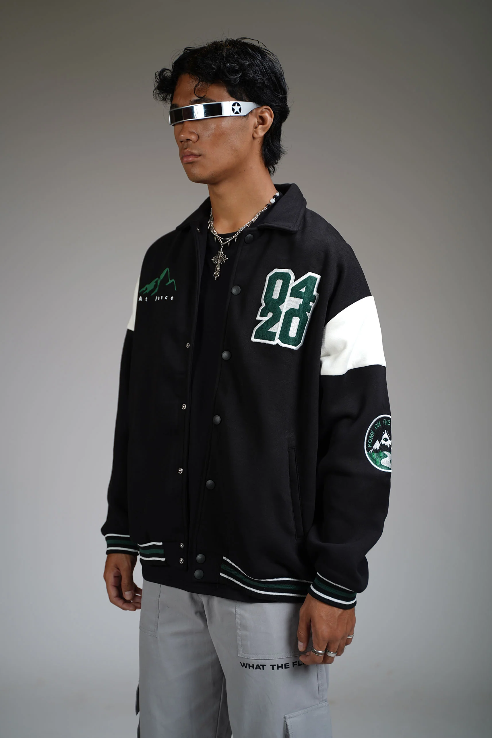 Prayer Over Panic Black Varsity Jacket - Image 3