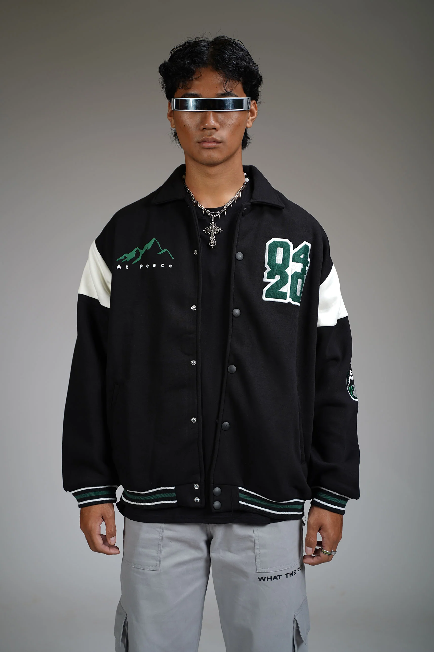 Prayer Over Panic Black Varsity Jacket - Image 4
