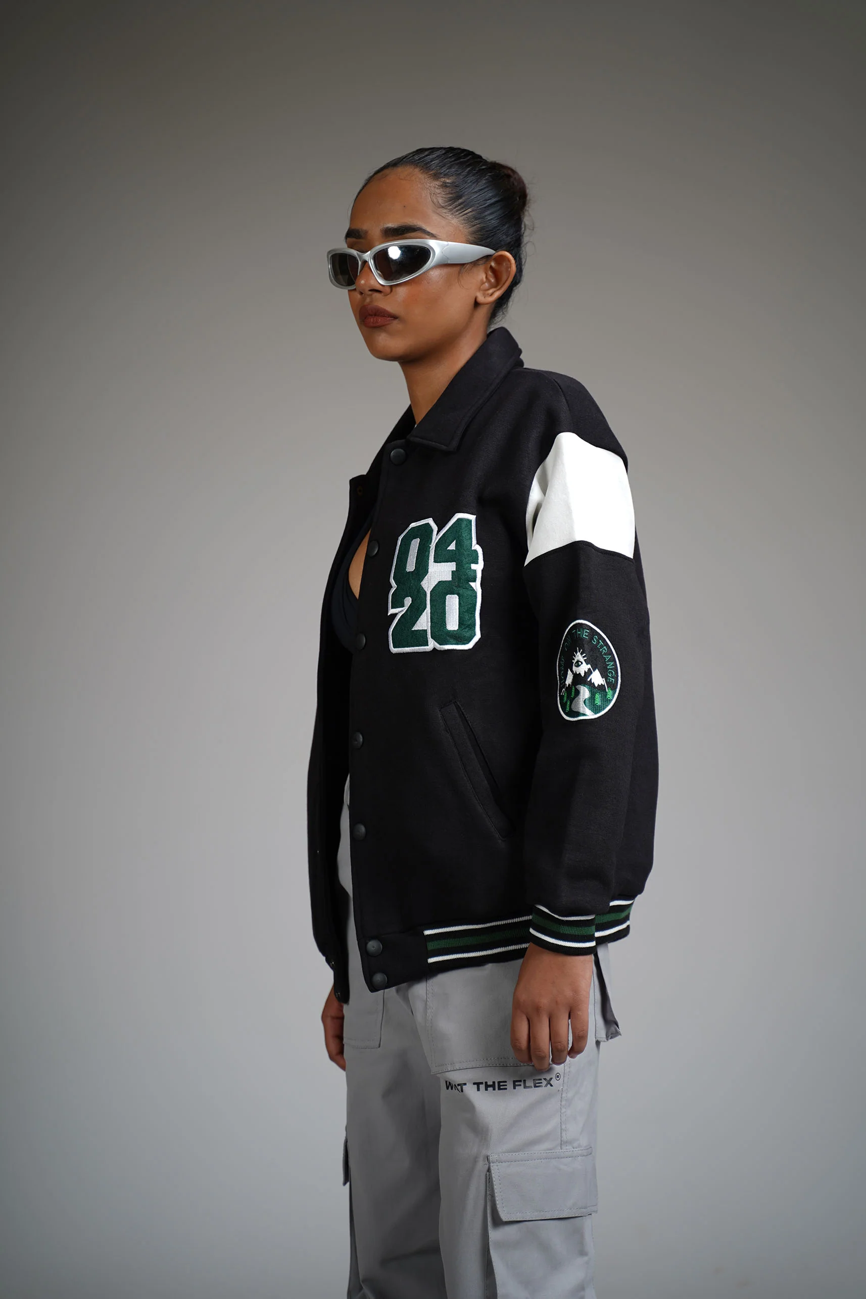 Prayer Over Panic Black Varsity Jacket - Image 6