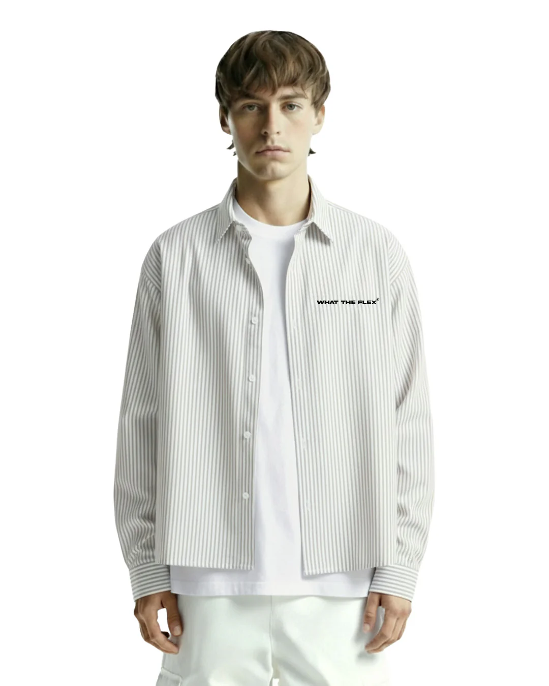 Progress Tribe Full Sleeves Grey and White Striped Shirt - Image 3