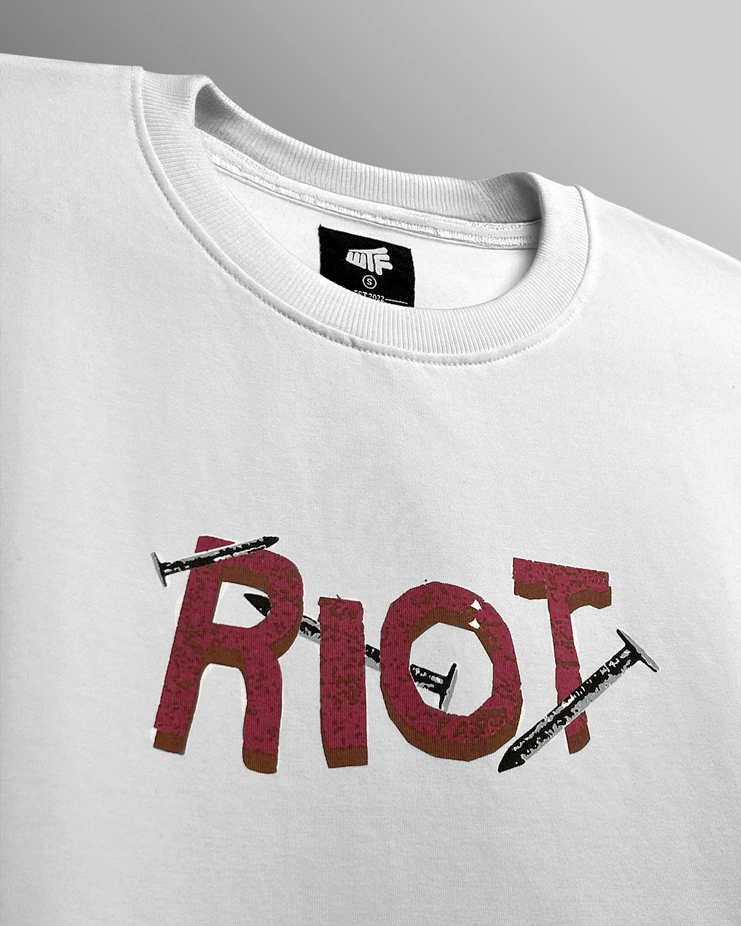 Riot Off White Boxy-Fit White T-shirt - Image 9