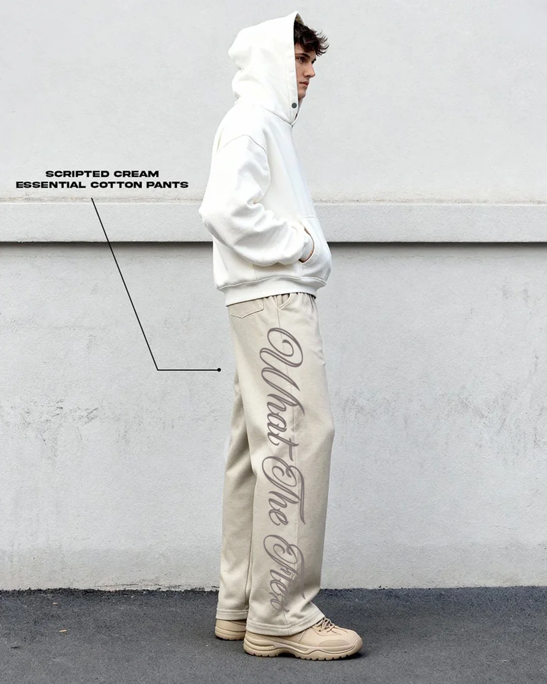 Scripted Cream Essential Cotton Pants - Image 4