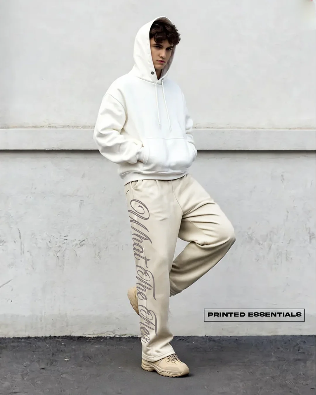 Scripted Cream Essential Cotton Pants - Image 5