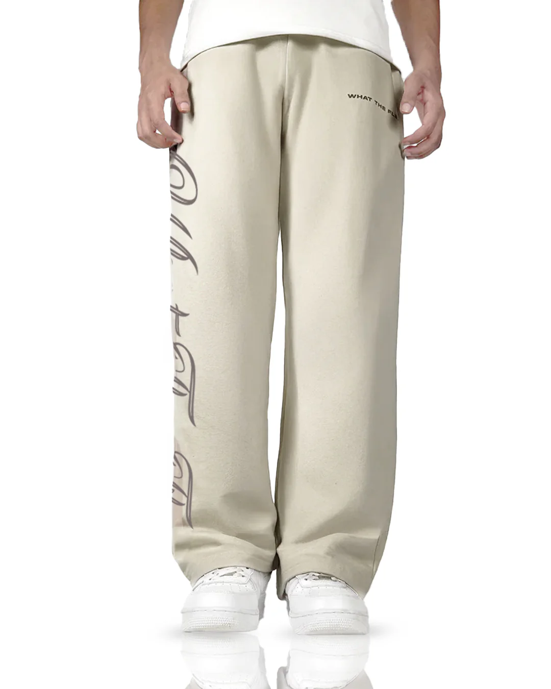 Scripted Cream Essential Cotton Pants - Image 6