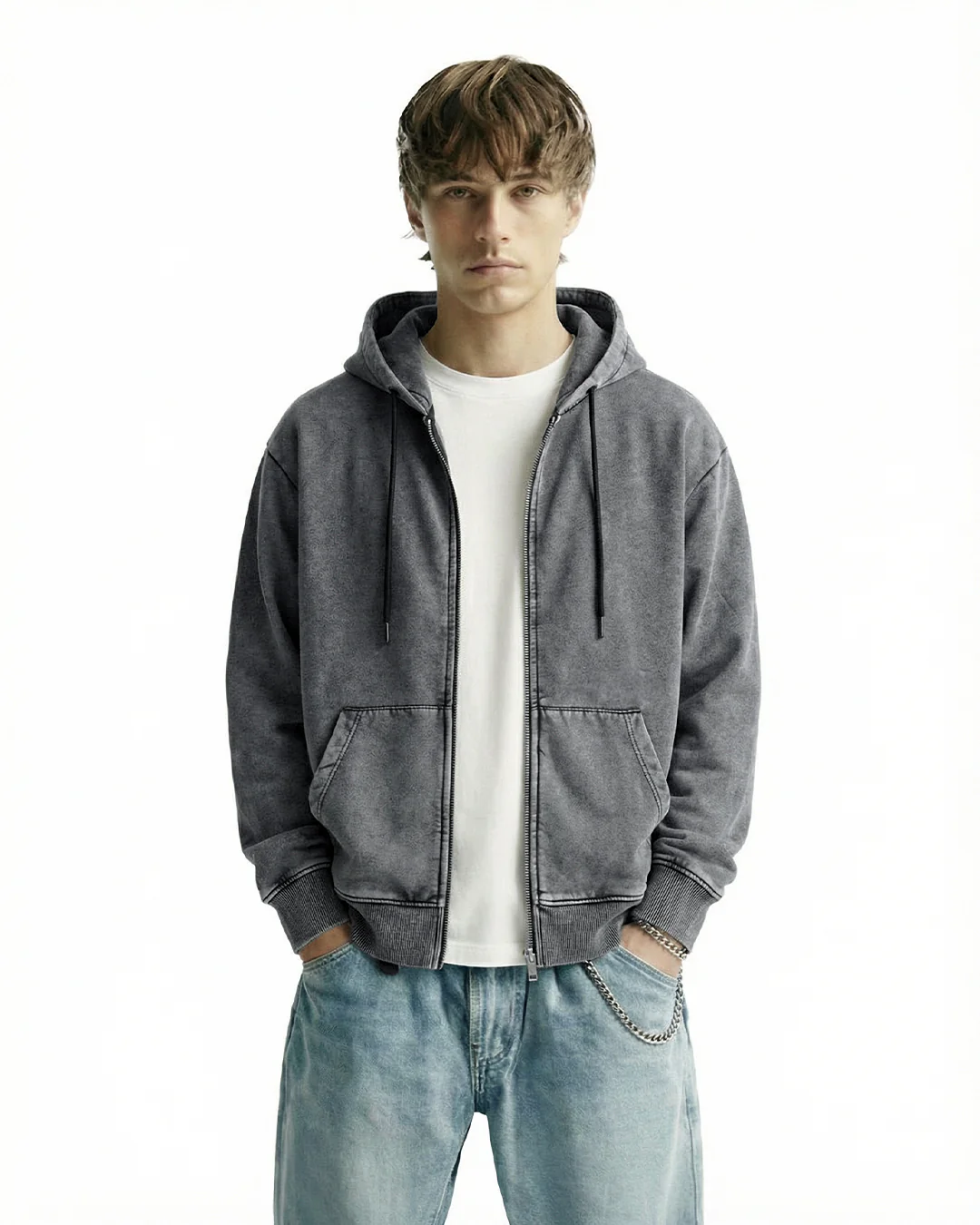 Smoke Grey Zipper Hoodie - Image 2