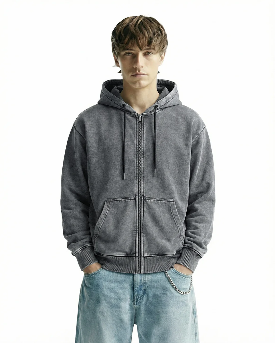 Smoke Grey Zipper Hoodie - Image 3