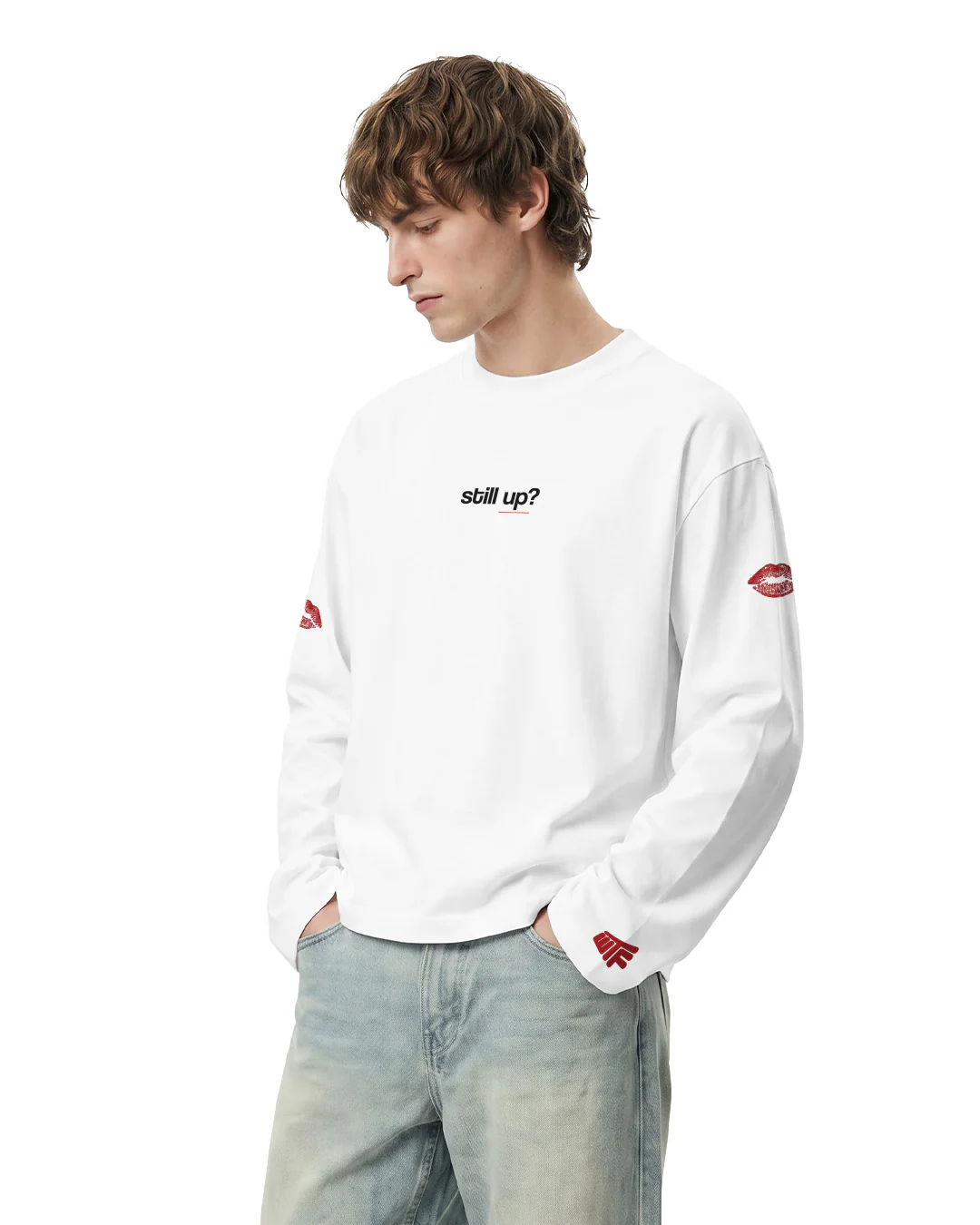 Still Up Full Sleeves Boxy-Fit White T-shirt - Image 3