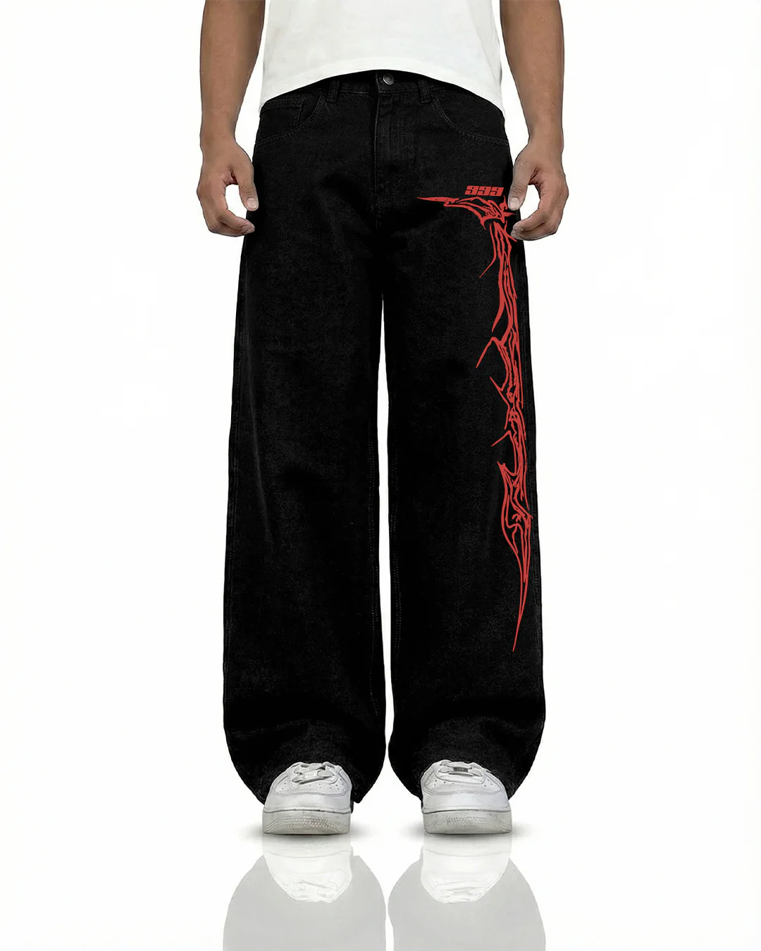 Veins Black Baggy Jeans - Image 2