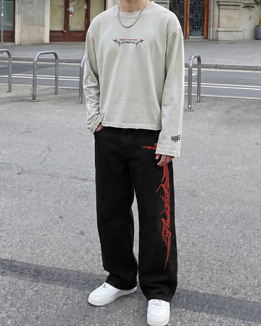 Veins Black Baggy Jeans - Image 6