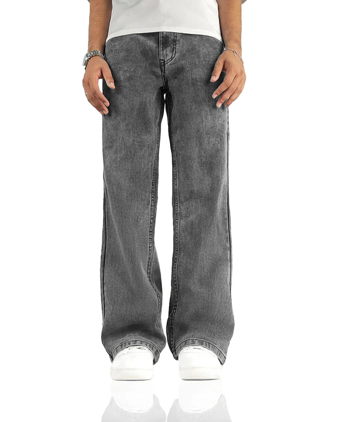 Washed Grey Straight Cut Jeans - Image 5