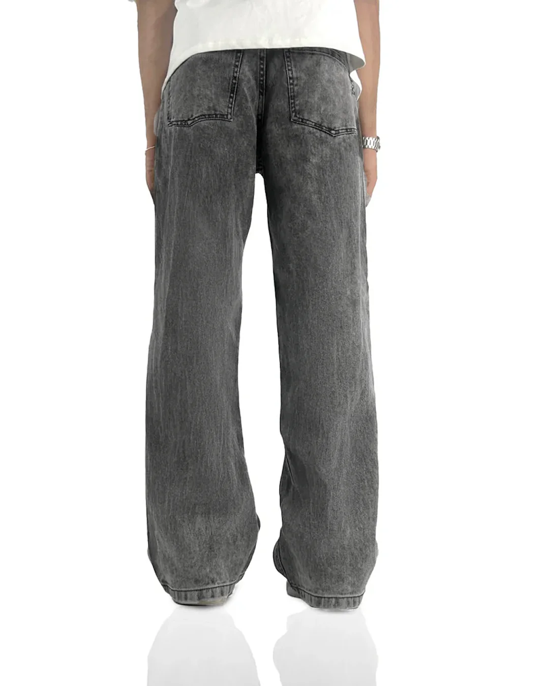 Washed Grey Straight Cut Jeans - Image 7