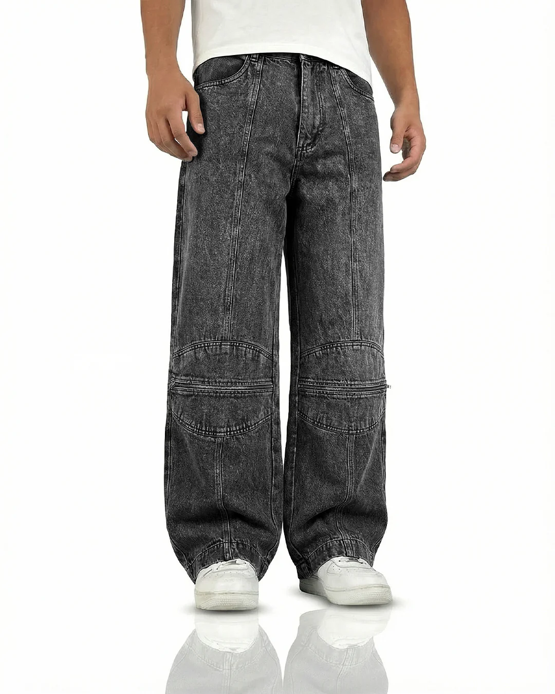 Zipper Denim Baggy Jeans - Image 2