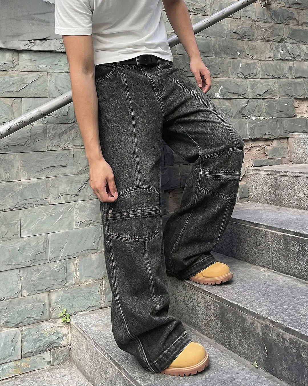 Zipper Denim Baggy Jeans - Image 4